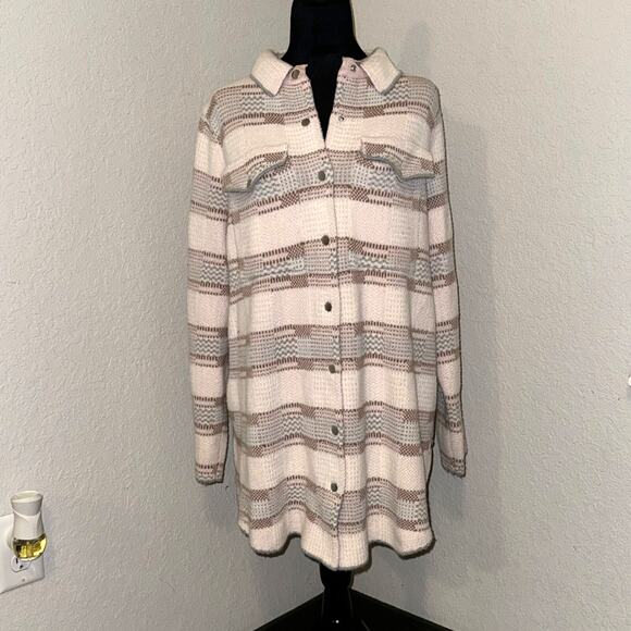 Adyson Parker Cardigan Shirt Women's Large Pink Plaid Long Sleeve Button Front - Picture 1 of 9